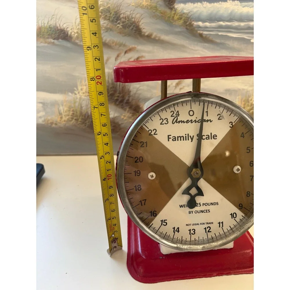 Vintage American Family Scale Red White Metal 25 Lbs Kitchen Farmhouse Decor